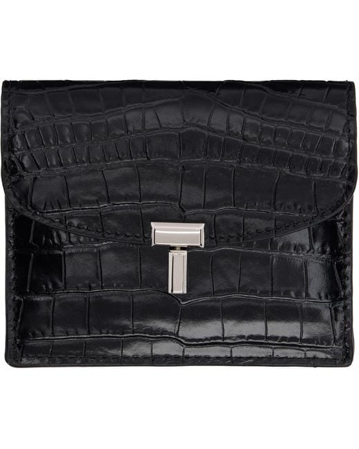 Totême Black T-Lock Croco-Embossed Card Holder
