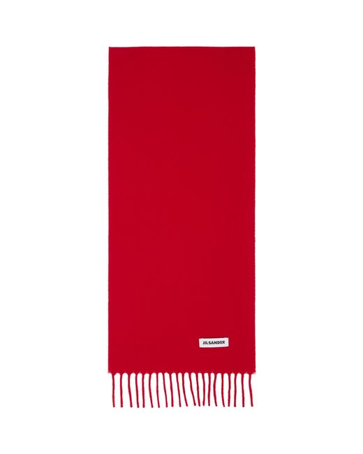 Jil Sander Red Slim Wool Scarf