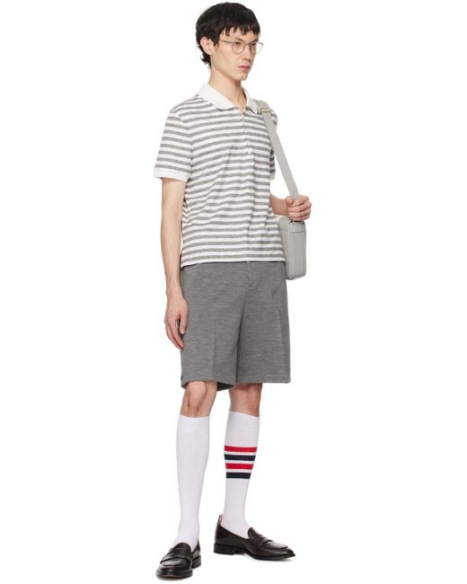 Thom Browne Black White & Gray Striped Short Sleeve Polo for men