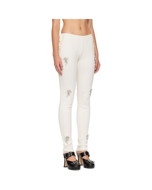 Simone Rocha Natural Off- Embellished Pointelle Ruffle Frill Leggings