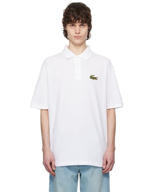 Lacoste White Loose Fit Piqué Badge Polo for men