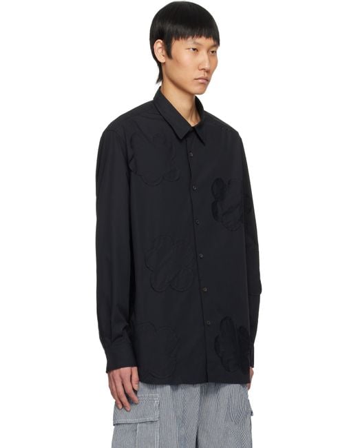 メンズ FORMA ブラック フラワーパッチ シャツ Black