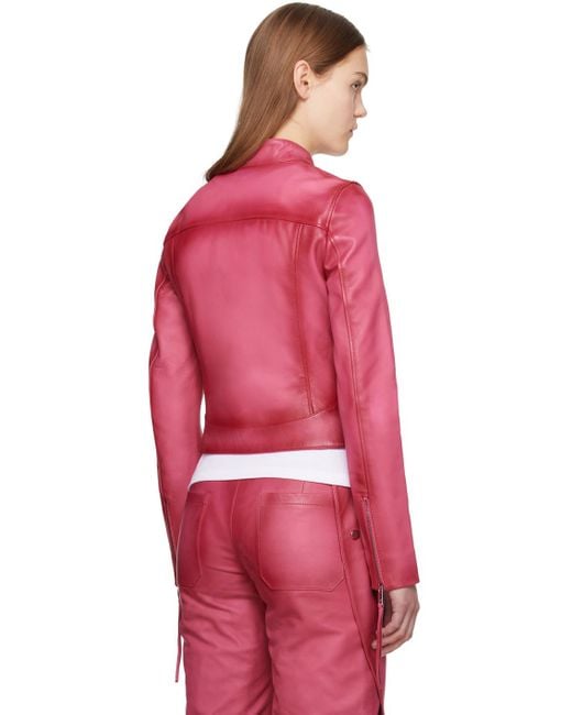 Blumarine Red Pink Guêpière Leather Biker Jacket