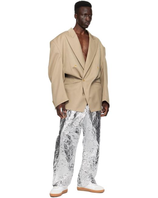 Hed Mayner White Crinkled Trousers for men