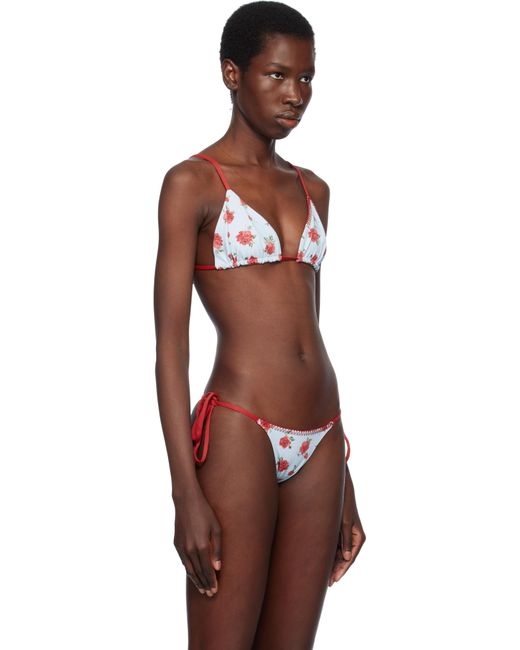 Frankie's Bikinis ブルー&レッド Lumia Floral 三角ビキニトップ Red