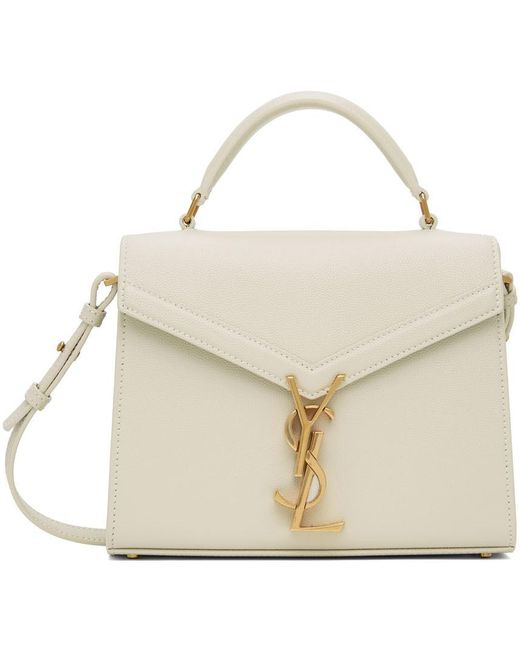 Saint Laurent Leather Offwhite Mini Cassandra Top Handle Bag Lyst