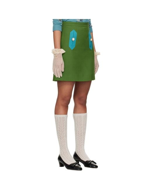 Valentino Green Solid Crepe Couture Miniskirt