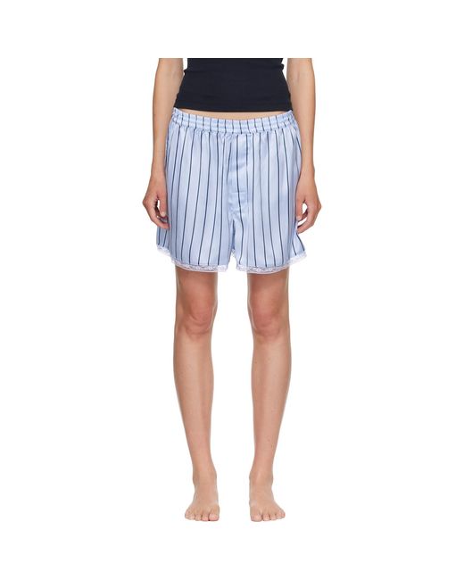 Skims Blue Woven Shine Lace Boxer Shorts