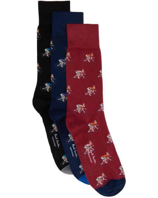 Paul Smith Red Three-pack Multicolor Socks for men