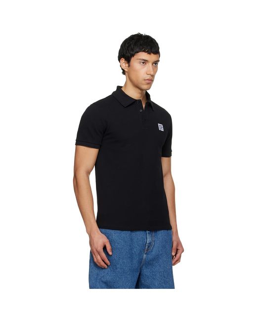 Balmain Black Embroidered Cotton Polo for men