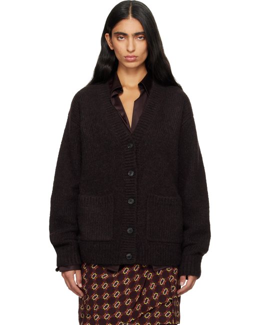 や*ん様 ドリスヴァンノッテン　アルパカ　カーディガン　レア　クリーニング済み美 Dries Van Noten レディース ブラック ブラウン アルパカ カーディガン