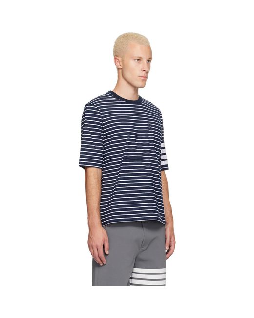 Thom Browne Blue Jersey 4-Bar Knit Pocket T-Shirt for men