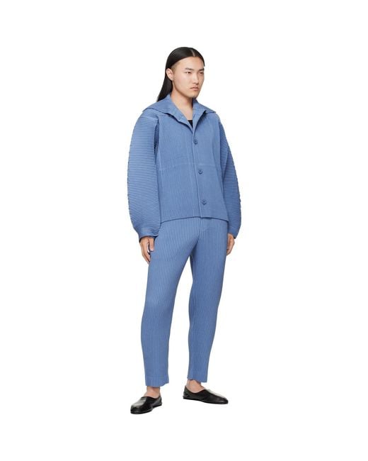 Homme Plissé Issey Miyake Blue Linen Like Trousers for men