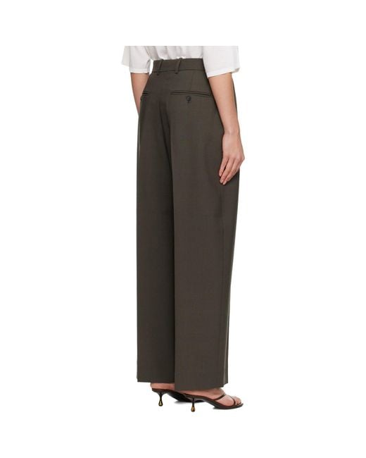 Totême Black Khaki Wide Tailored Trousers