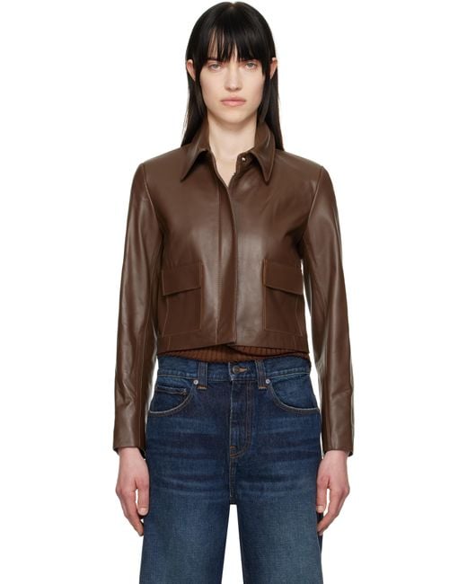 Nour Hammour ブラウン Bleeker クロップド レザージャケット Black
