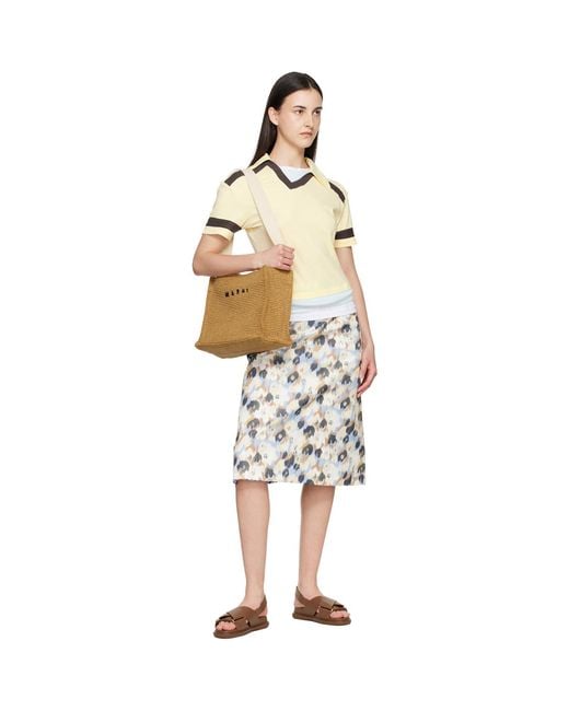 Marni Brown Tan Raffia-Effect Small Tote