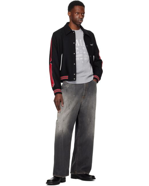 Blouson Aviateur Noir Et Rouge À Appliqués D'Os Amiri pour homme en coloris Black