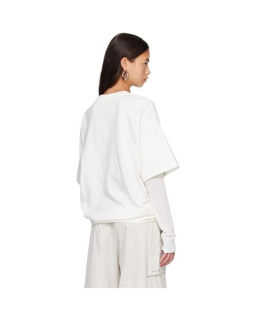 Acne White Off- Embroidered Long Sleeve T-Shirt