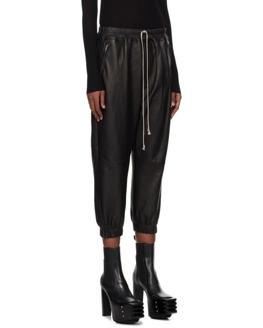 Rick Owens Black Cropped Leather Pants