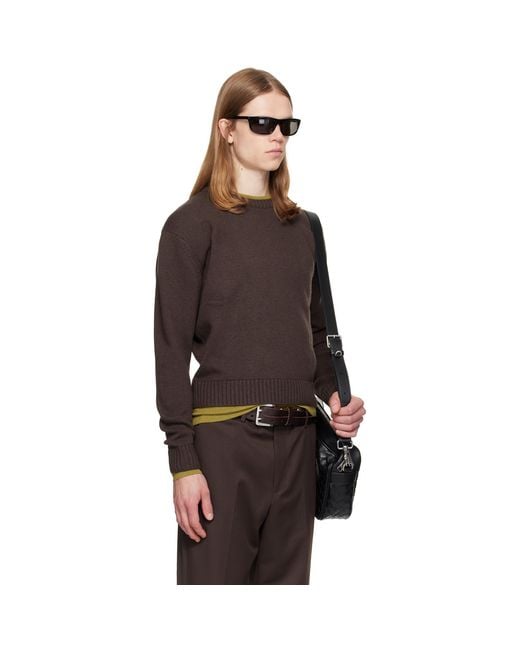 TONYWACK Brown Wool & Silk Layered Sweater for men