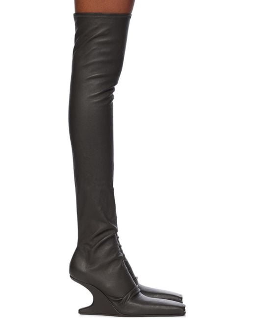 Rick Owens Black Stretch Lambskin Over-The-Knee Boots