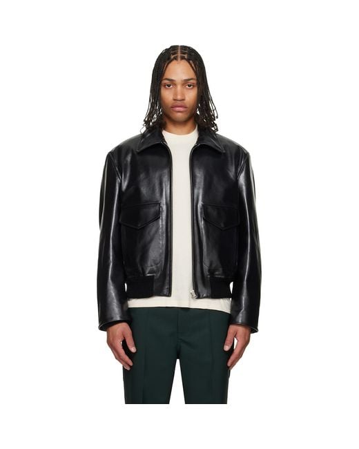 Marni Black Buffed Leather Jacket for men