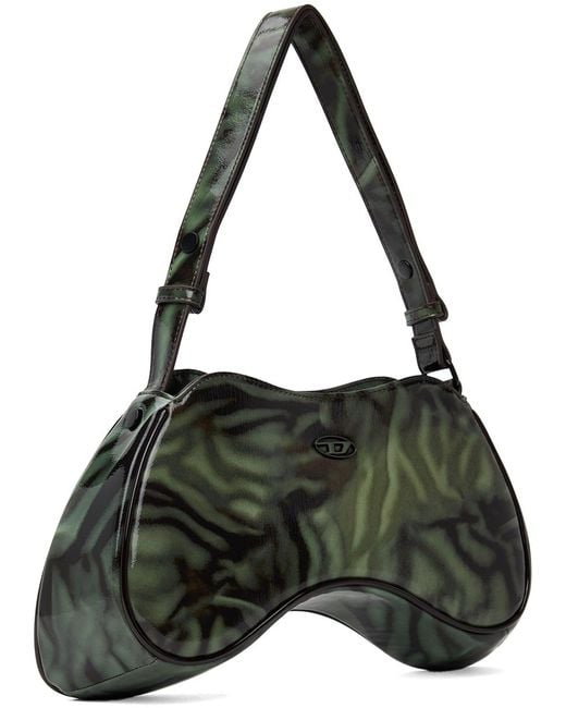 DIESEL Black Play-shoulder Bag In Printed Glossy Pu