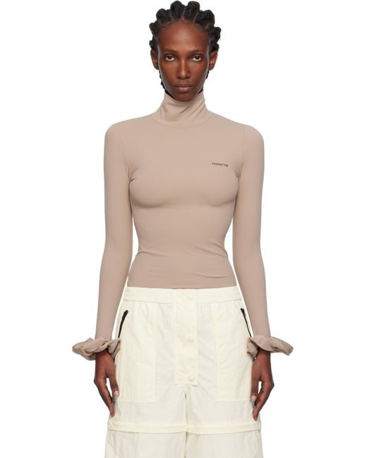 Pushbutton Natural Scrunchie Sleeve Jersey Turtleneck