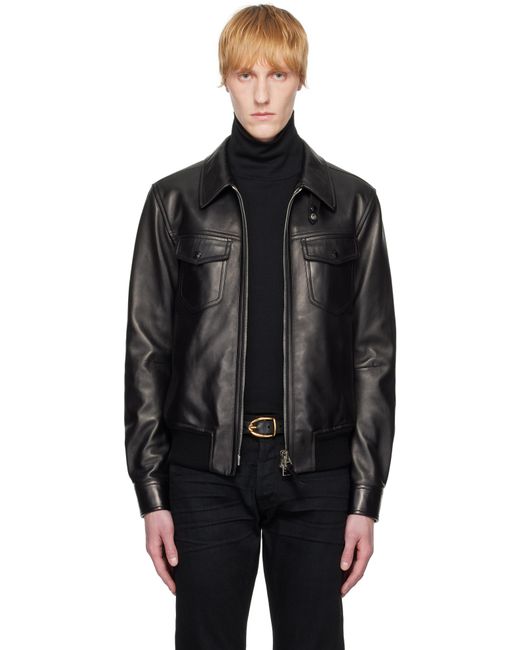 Tom Ford Black Nappa Grain Collar Leather Jacket for men