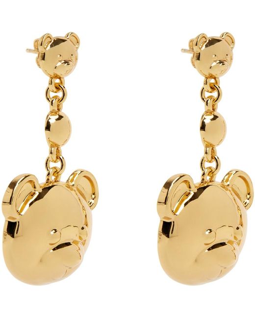 Moschino Metallic Gold Teddy Bear Drop Earrings