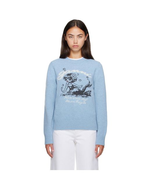 Ganni Blue Mermaid Graphic Wool Sweater