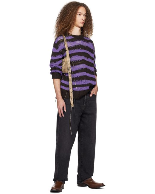 メンズ Acne ブラウン&パープル ディストレス セーター Purple