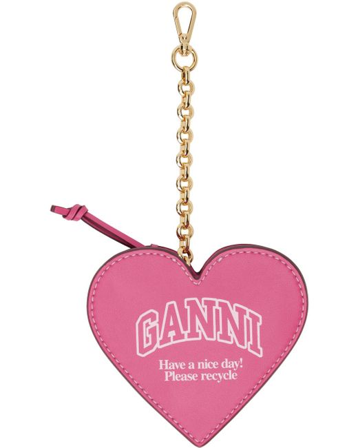 Ganni Funny Heart ジップ コインケース Pink