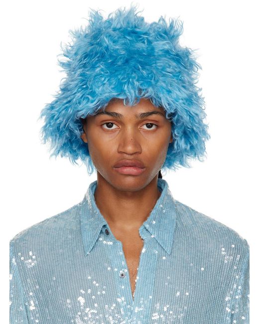 Dries Van Noten Blue Mohair Bucket Hat for men