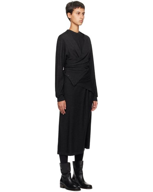 Lemaire Black Gray Twisted Midi Dress