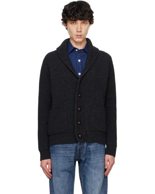 Drake's Black Lambswool Shawl Collar Cardigan for men