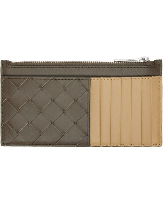 Bottega Veneta Black Tan Intrecciato Long Zippered Card Holder for men