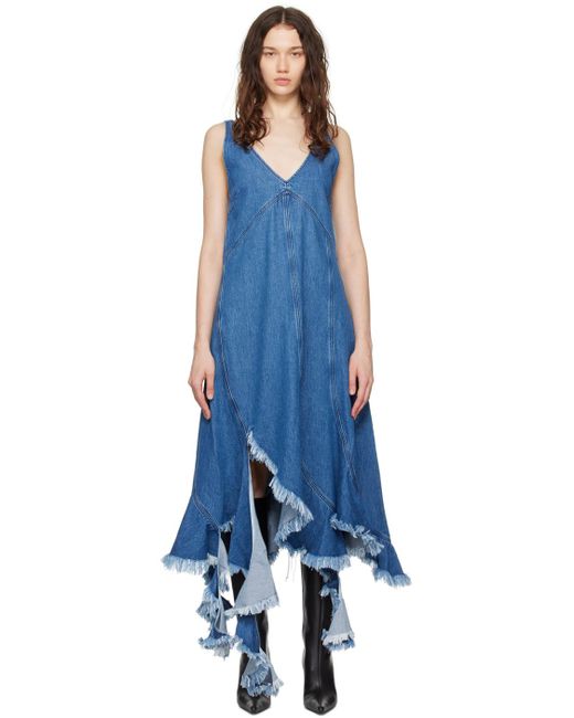 Robe midi bleue en denim à ourlet effiloché Marques'Almeida en coloris Blue