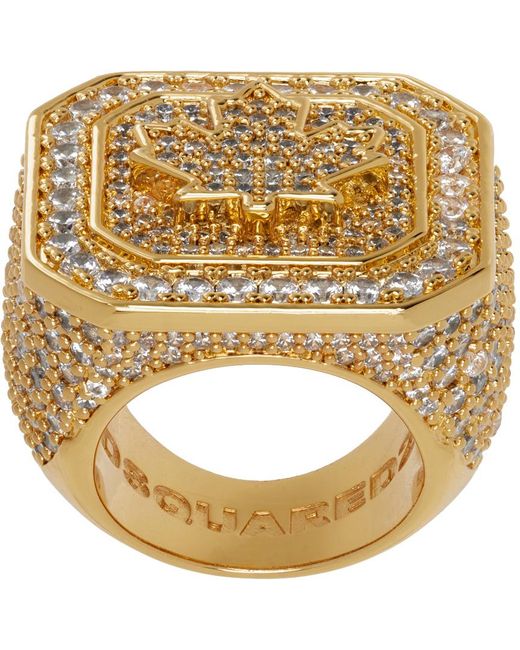DSquared² Metallic Gold Signet Ring for men
