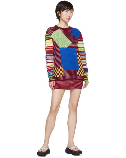 The Elder Statesman Multicolor Red Patchwork Sweater