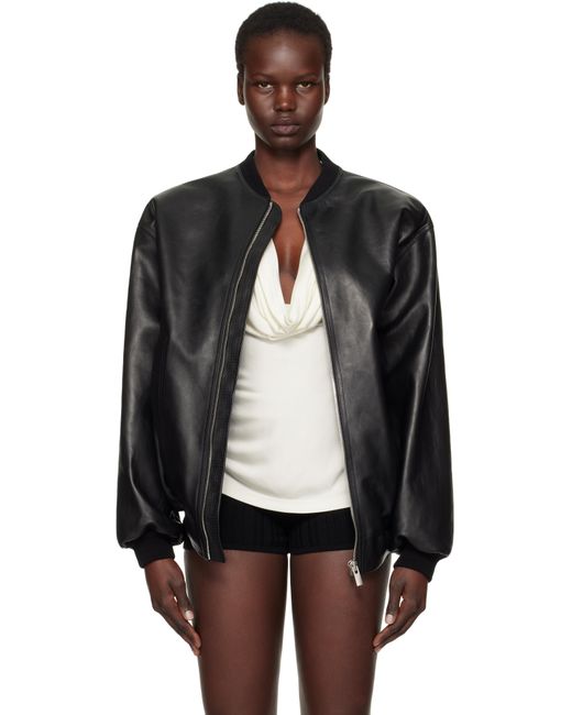 Magda Butrym Black Oversized Leather Bomber Jacket