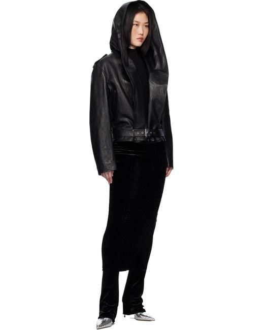 ジャケット Alaia Black leather biker jacket with hood Alaïa Hooded Leather Biker Jacket | Black | FARFETCH
