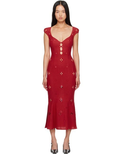 Mirror Palais Red Maria En Morango Midi Dress