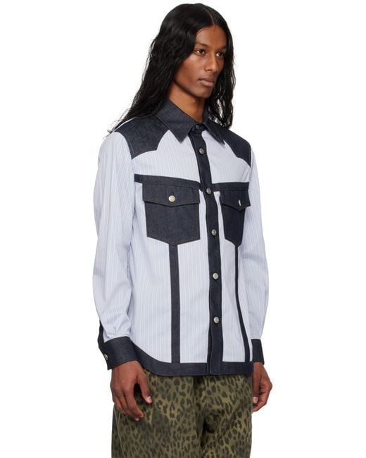メンズ ANDERSSON BELL ブルー Denim & Stripe シャツ Black