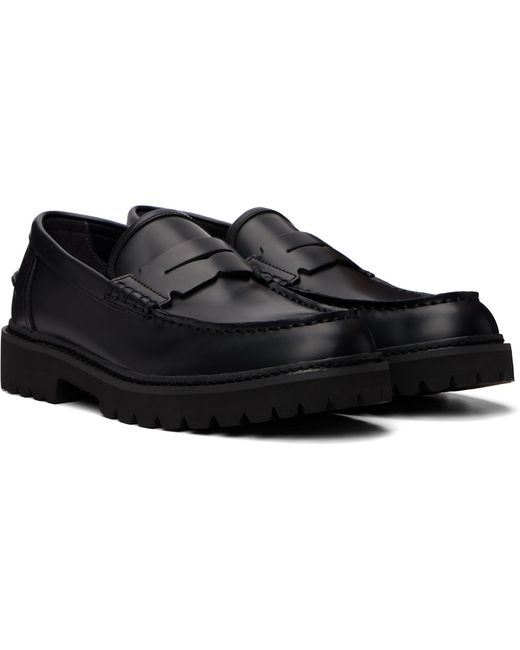 HUGO Black Embossed-Logo Loafers for men