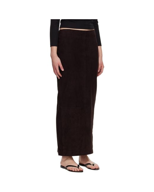 St. Agni Black Suede Column Midi Skirt