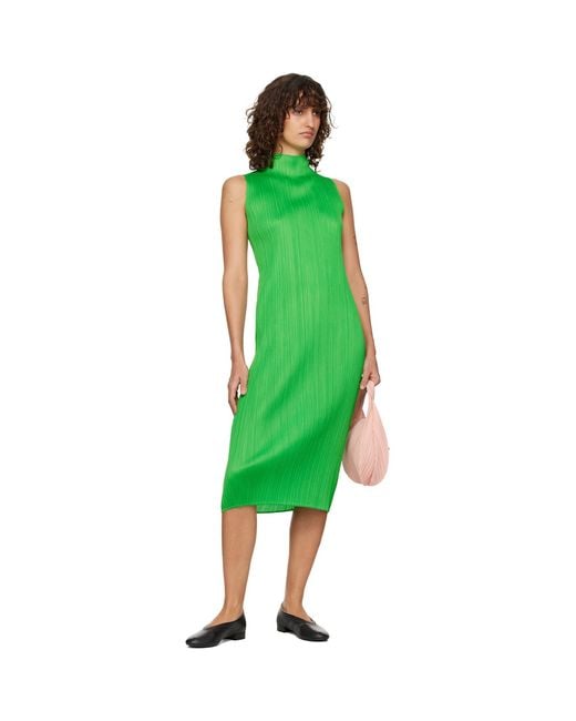 Pleats Please Issey Miyake Green Monthly Colors April Midi Dress