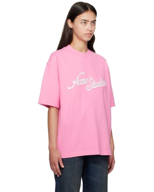 Acne Pink Relaxed Fit Logo T-Shirt