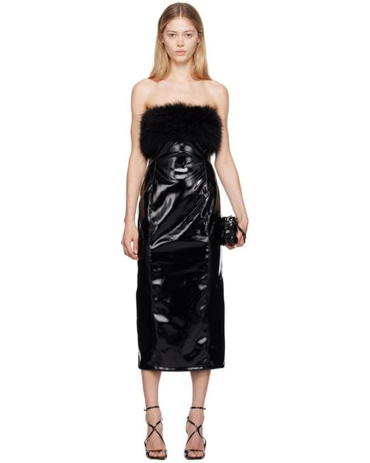 Blumarine マラブーフェザー フェイクレザー ミディアムドレス Black