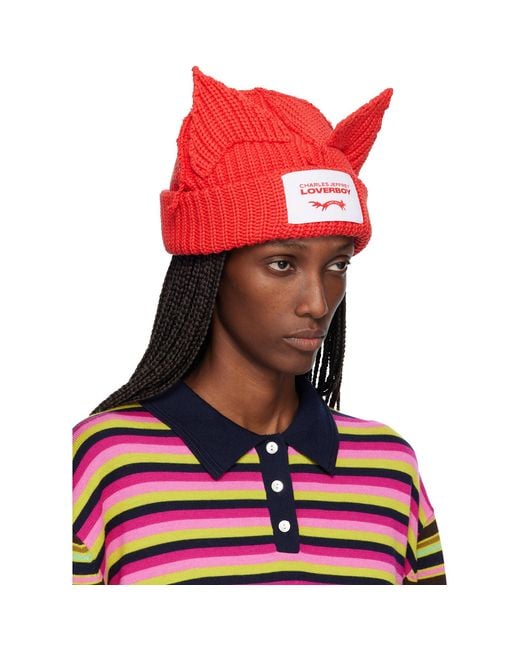 Charles Jeffrey Red Chunky Ears Beanie
